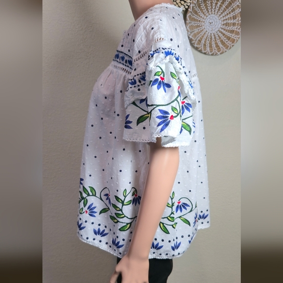 Calligraphie By Anthropology Women’s Top Blouse Xl  Flounce Sleeve - Picture 3 of 11